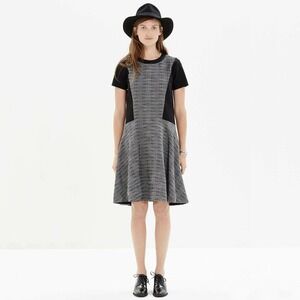 Madewell Size 0 Textured Tribune Dress Black Gray Tweed Short Sleeve